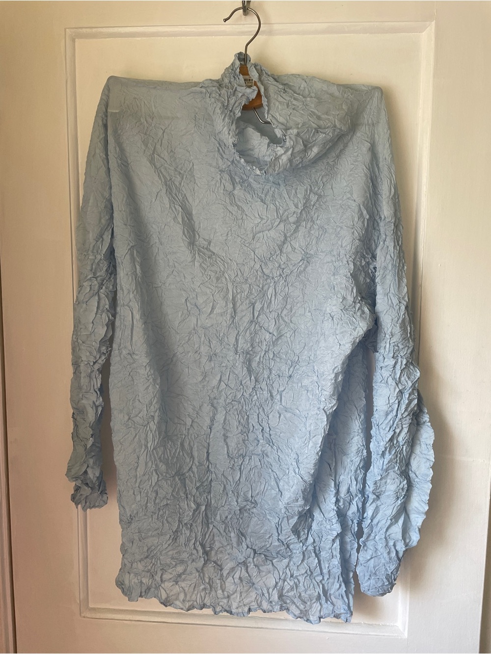 Issey Miyake Pale Blue Crinkled Long-Sleeve Top